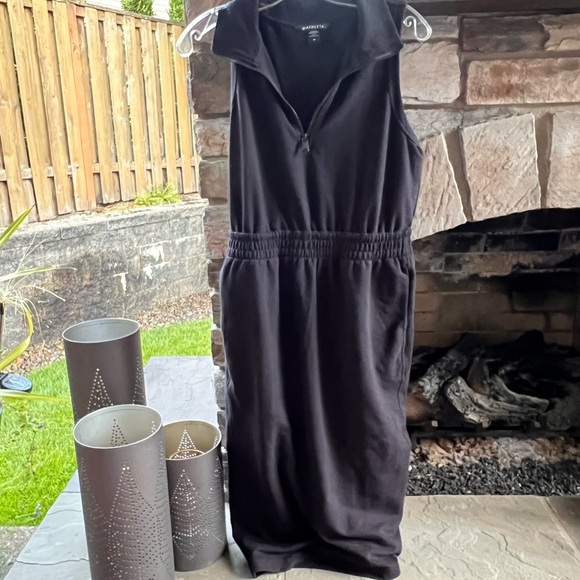 Athleta Black Zip-Up Retroterry Dress with Pockets Size M - Picture 2 of 7